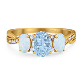 Three Stone Oval Natural Stone Wedding Ring