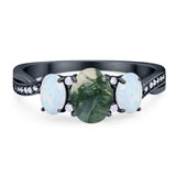 Three Stone Oval Natural Stone Wedding Ring