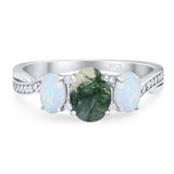 Three Stone Oval Natural Stone Wedding Ring