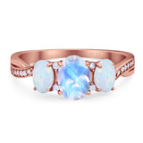 Three Stone Oval Natural Stone Wedding Ring