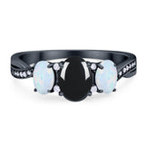 Three Stone Oval Natural Stone Wedding Ring