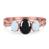 Three Stone Oval Natural Stone Wedding Ring