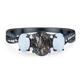 Three Stone Oval Natural Stone Wedding Ring