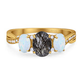 Three Stone Oval Natural Stone Wedding Ring