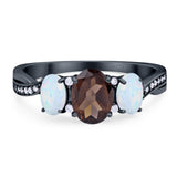 Three Stone Oval Natural Stone Wedding Ring