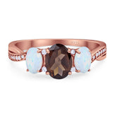 Three Stone Oval Natural Stone Wedding Ring