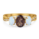 Three Stone Oval Natural Stone Wedding Ring