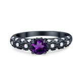 Vintage Style Round Natural Stone Solitaire Ring