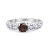 Art Deco Round Natural Chocolate Smoky Quartz Solitaire Ring 925 Sterling Silver