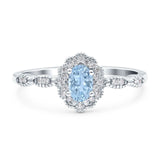 Floral Oval Natural Aquamarine Halo Wedding Ring 925 Sterling Silver
