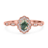 Art Deco Oval Natural Stone Floral Ring