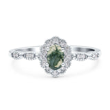 Art Deco Oval Natural Stone Floral Ring