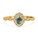 Art Deco Oval Natural Stone Floral Ring
