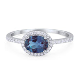 Art Deco Oval Lab Alexandrite Solitaire Ring 925 Sterling Silver