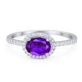 Art Deco Oval Natural Amethyst Solitaire Ring 925 Sterling Silver