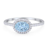 Art Deco Oval Natural Aquamarine Solitaire Ring 925 Sterling Silver