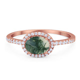 Art Deco Oval Natural Stone Solitaire Ring