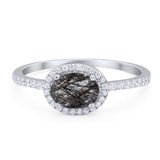 Art Deco Oval Natural Stone Solitaire Ring