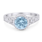 Vintage Style Round Natural Aquamarine Wedding Ring 925 Sterling Silver