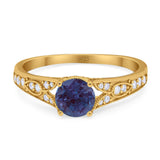 Art Deco Round Natural Stone Cathedral Ring