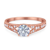 Art Deco Round Natural Stone Cathedral Ring