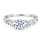Art Deco Round Natural Stone Cathedral Ring
