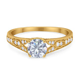 Art Deco Round Natural Stone Cathedral Ring