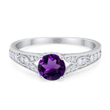 Art Deco Round Natural Stone Cathedral Ring