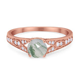 Art Deco Round Natural Stone Cathedral Ring
