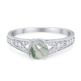 Art Deco Round Natural Stone Cathedral Ring
