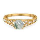 Art Deco Round Natural Stone Cathedral Ring