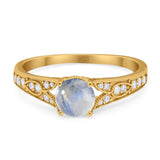 Art Deco Round Natural Stone Cathedral Ring