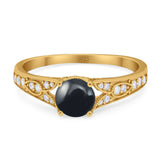 Art Deco Round Natural Stone Cathedral Ring