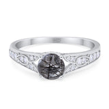 Art Deco Round Natural Stone Cathedral Ring
