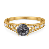 Art Deco Round Natural Stone Cathedral Ring
