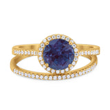 Two Piece Round Natural Stone Bridal Ring