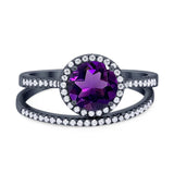 Two Piece Round Natural Stone Bridal Ring