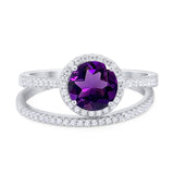 Two Piece Round Natural Stone Bridal Ring