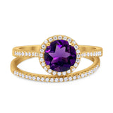 Two Piece Round Natural Stone Bridal Ring