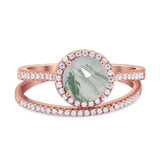Two Piece Round Natural Stone Bridal Ring