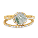 Two Piece Round Natural Stone Bridal Ring