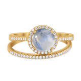 Two Piece Round Natural Stone Bridal Ring