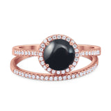 Two Piece Round Natural Stone Bridal Ring