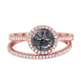 Two Piece Round Natural Stone Bridal Ring