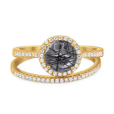 Two Piece Round Natural Stone Bridal Ring