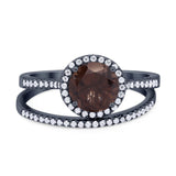 Two Piece Round Natural Stone Bridal Ring