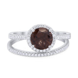 Two Piece Round Natural Stone Bridal Ring