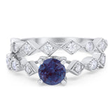 Two Piece Round Natural Stone Bridal Ring