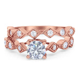 Two Piece Round Natural Stone Bridal Ring