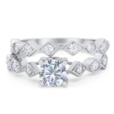 Two Piece Round Natural Stone Bridal Ring